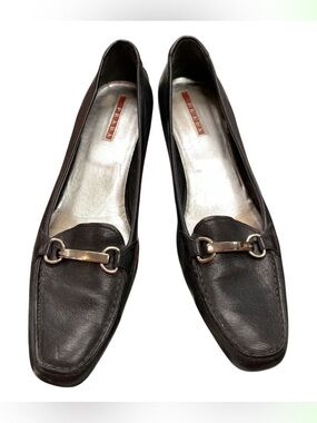 Prada Women's Black Leather Horsebit Loafers S7